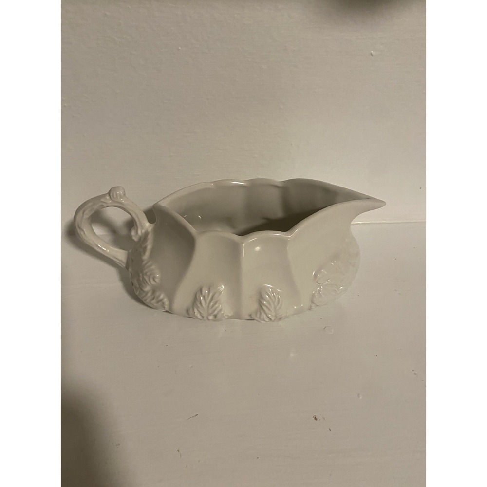 Vintage 60s Red Cliff Ironstone Gravy Boat Ivory Leaf Design
